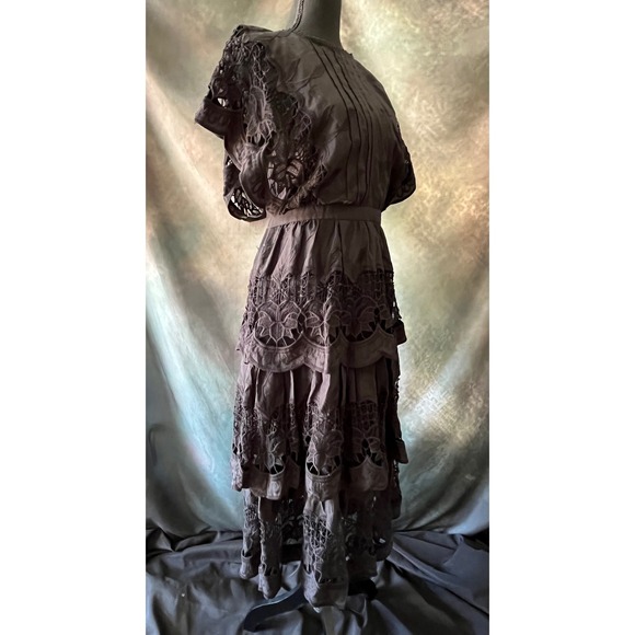 New Farm Rio Black Richilieu Dress Tiered Lace Midi Women's Party Cocktail - Picture 5 of 10